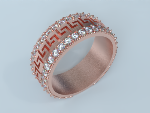 Greek Key Pattern Couple Band with Gemstones 3D मॉडल