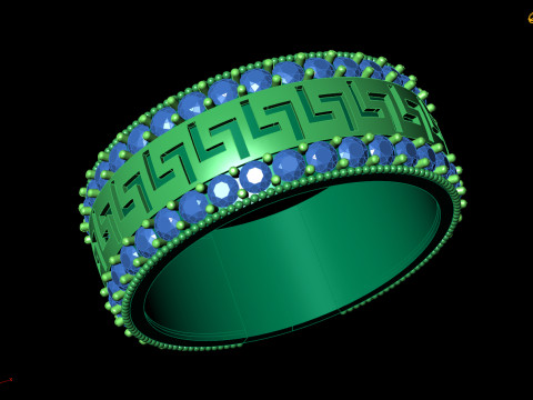 Greek Key Pattern Couple Band with Gemstones 3D मॉडल