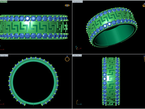 Greek Key Pattern Couple Band with Gemstones 3D मॉडल