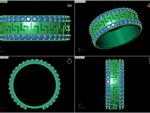 Greek Key Pattern Couple Band with Gemstones 3D Print Model