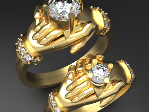 Hand Holding Couple Ring Romantic Matching Band for Couples Modello 3D
