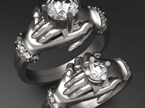 Hand Holding Couple Ring Romantic Matching Band for Couples Modello 3D
