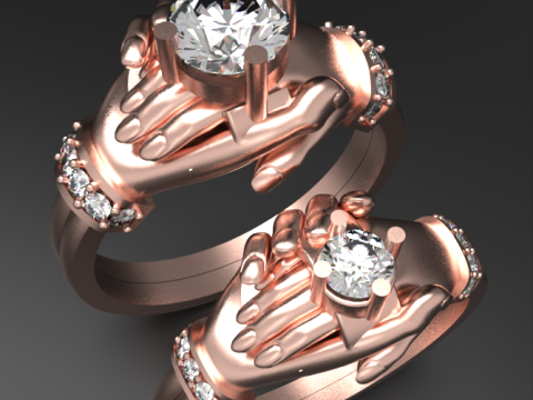 Hand Holding Couple Ring Romantic Matching Band for Couples Modello 3D