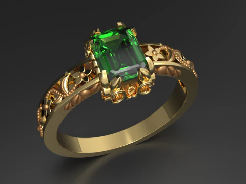 Anello con Pietra Singola con Design Sobrio sui Lati Elegante Minimal Modello di stampa 3D