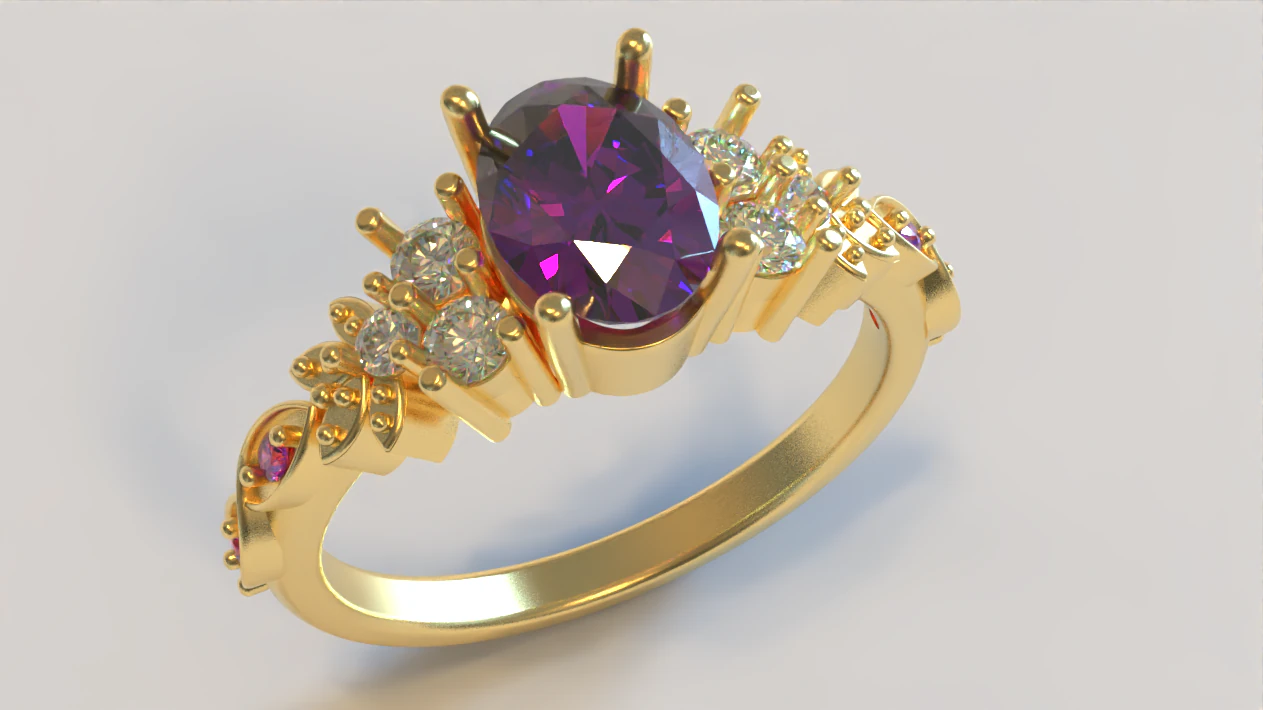 Engagement Ring with Multiple Stones 3D Print Model .c4d .max .obj .3ds .fbx .stl .blend 