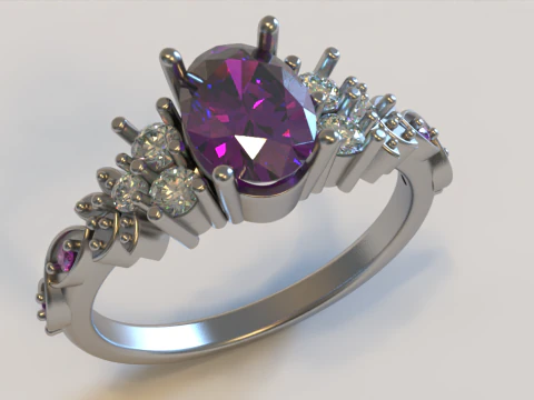 Engagement Ring with Multiple Stones 3D Print Model