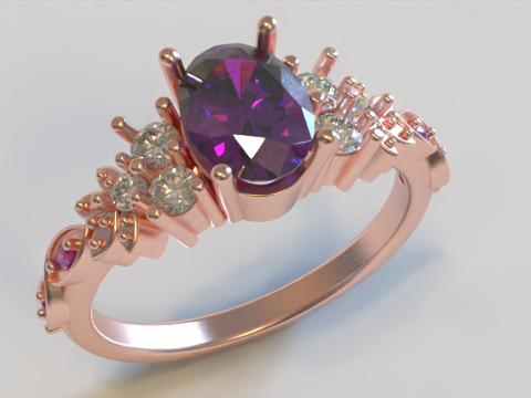 Engagement Ring with Multiple Stones 3D Model