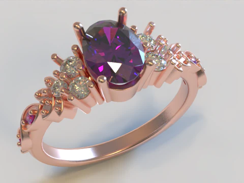 Engagement Ring with Multiple Stones 3D Print Model