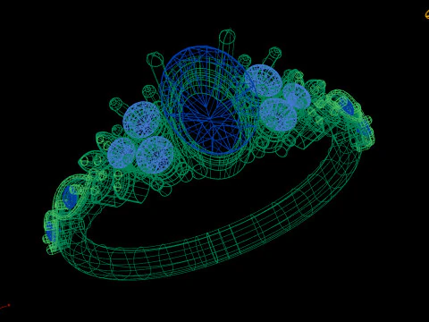 Engagement Ring with Multiple Stones 3D Print Model