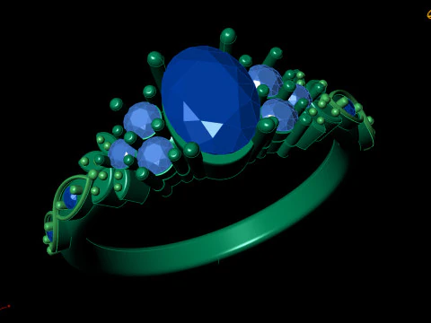 Engagement Ring with Multiple Stones 3D Print Model