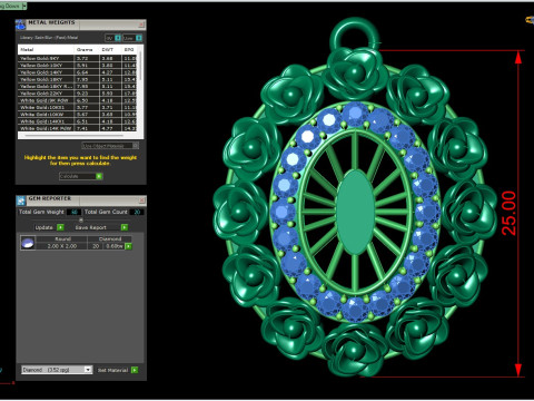Floral Gemstone Pendant Design 3D Modell
