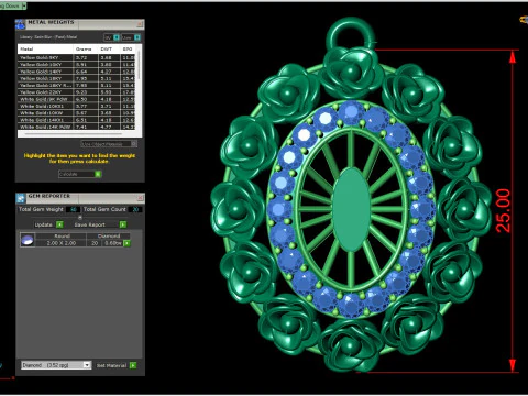 Floral Gemstone Pendant Design 3D Print Model