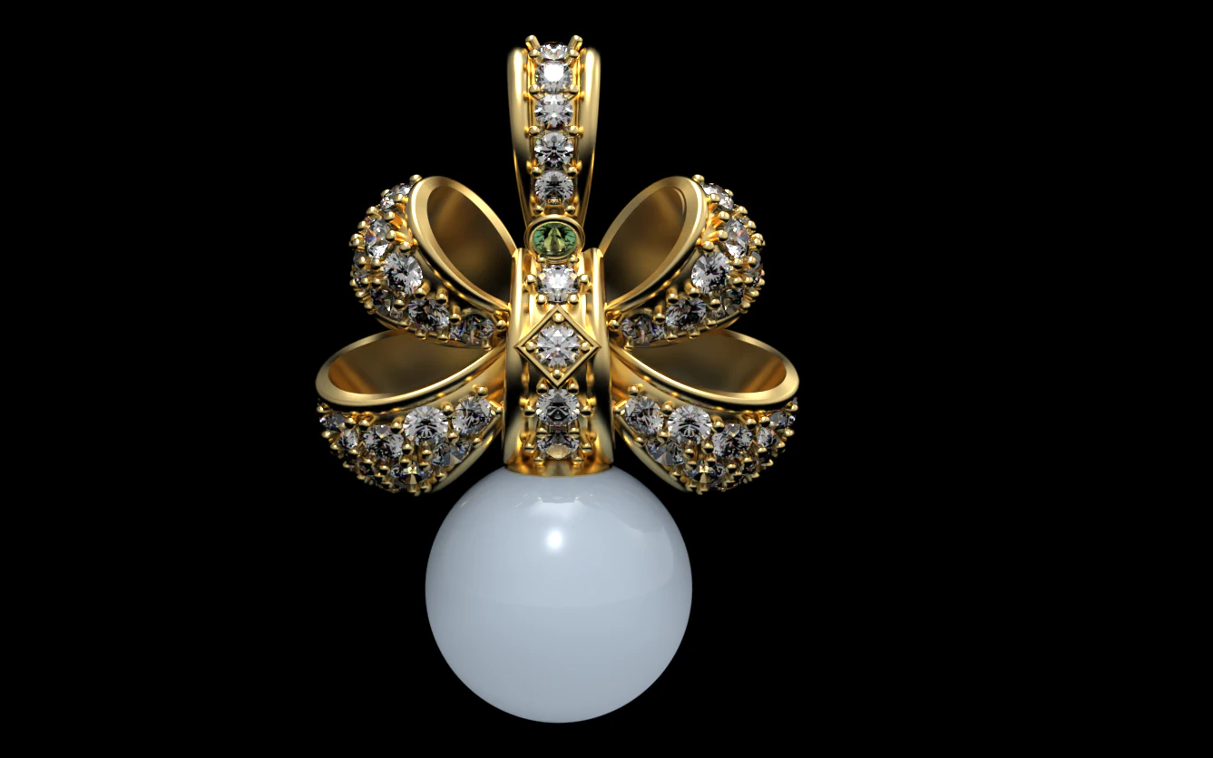 Gemstone Bow Pendant with Pearl Drop 3D Print Model .c4d .max .obj .3ds .fbx .stl .blend 