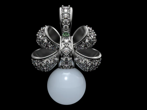 Gemstone Bow Pendant with Pearl Drop 3D Print Model