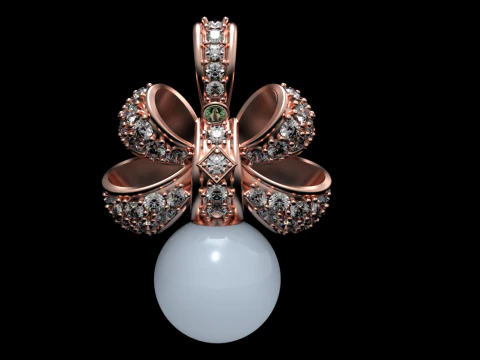 Gemstone Bow Pendant with Pearl Drop 3D Print Model