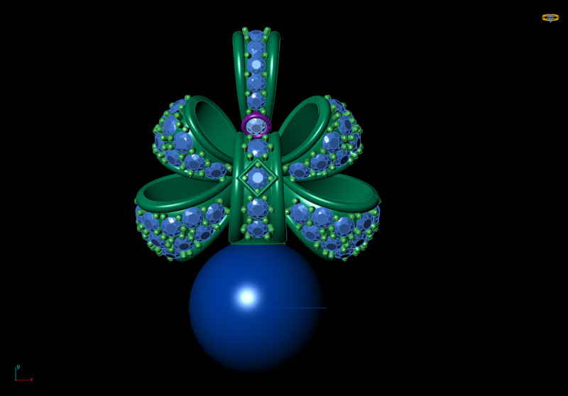 Gemstone Bow Pendant with Pearl Drop 3D Model .c4d .max .obj .3ds .fbx .stl .blend