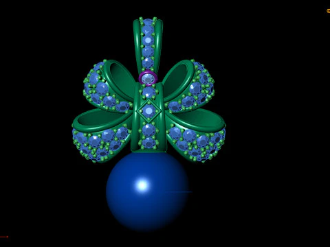 Gemstone Bow Pendant with Pearl Drop 3D Print Model