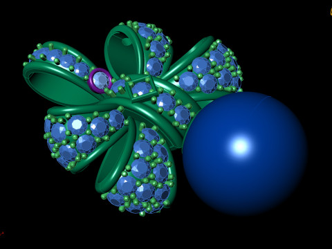 Gemstone Bow Pendant with Pearl Drop 3D Model