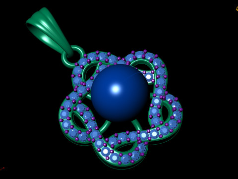 Gemstone Locket with Large Center Pearl 3D Model