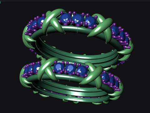 Tiffany Inspired Diamond Band Ring Set Two Sizes Luxury Gold Detailing 3D Model