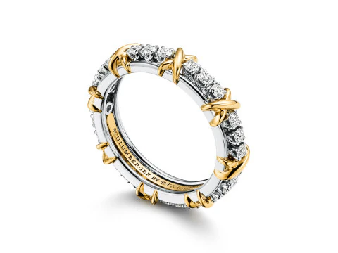 Cincin Pita Berlian Tiffany dengan Perhiasan Mewah Detail Emas Model Cetak 3D