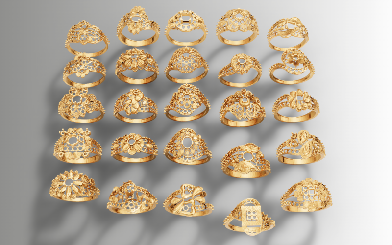 Paquete de anillos de oro Colección de 25 diseños Modelo de impresión 3D .c4d .max .obj .3ds .fbx .stl .blend 