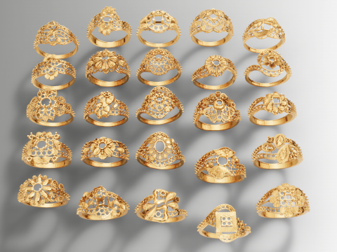 Coleção de 25 designs de pacote de anel de ouro Modelo de Impressão 3D