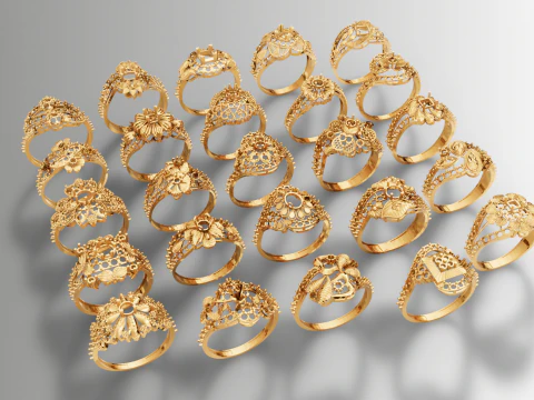 Gold Ring Bundle 25 Designs Collection 3D Print Model