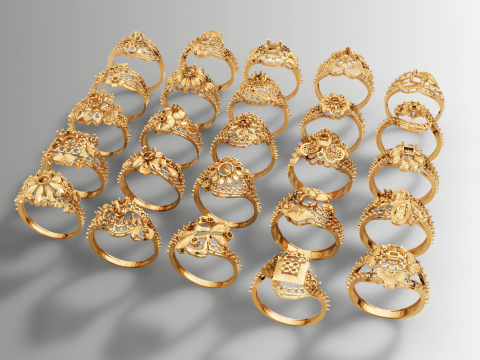 Paquete de anillos de oro Colección de 25 diseños Modelo de impresión 3D
