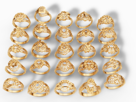Paquete de anillos de oro Colección de 25 diseños Modelo de impresión 3D