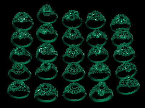 Paquete de anillos de oro Colección de 25 diseños Modelo de impresión 3D