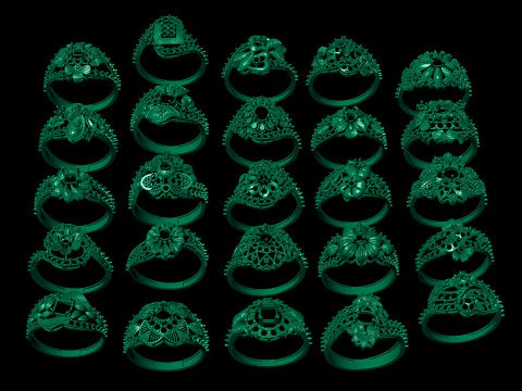 Gold Ring Bundle 25 Designs Collection 3D Print Model