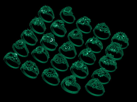 Paquete de anillos de oro Colección de 25 diseños Modelo de impresión 3D