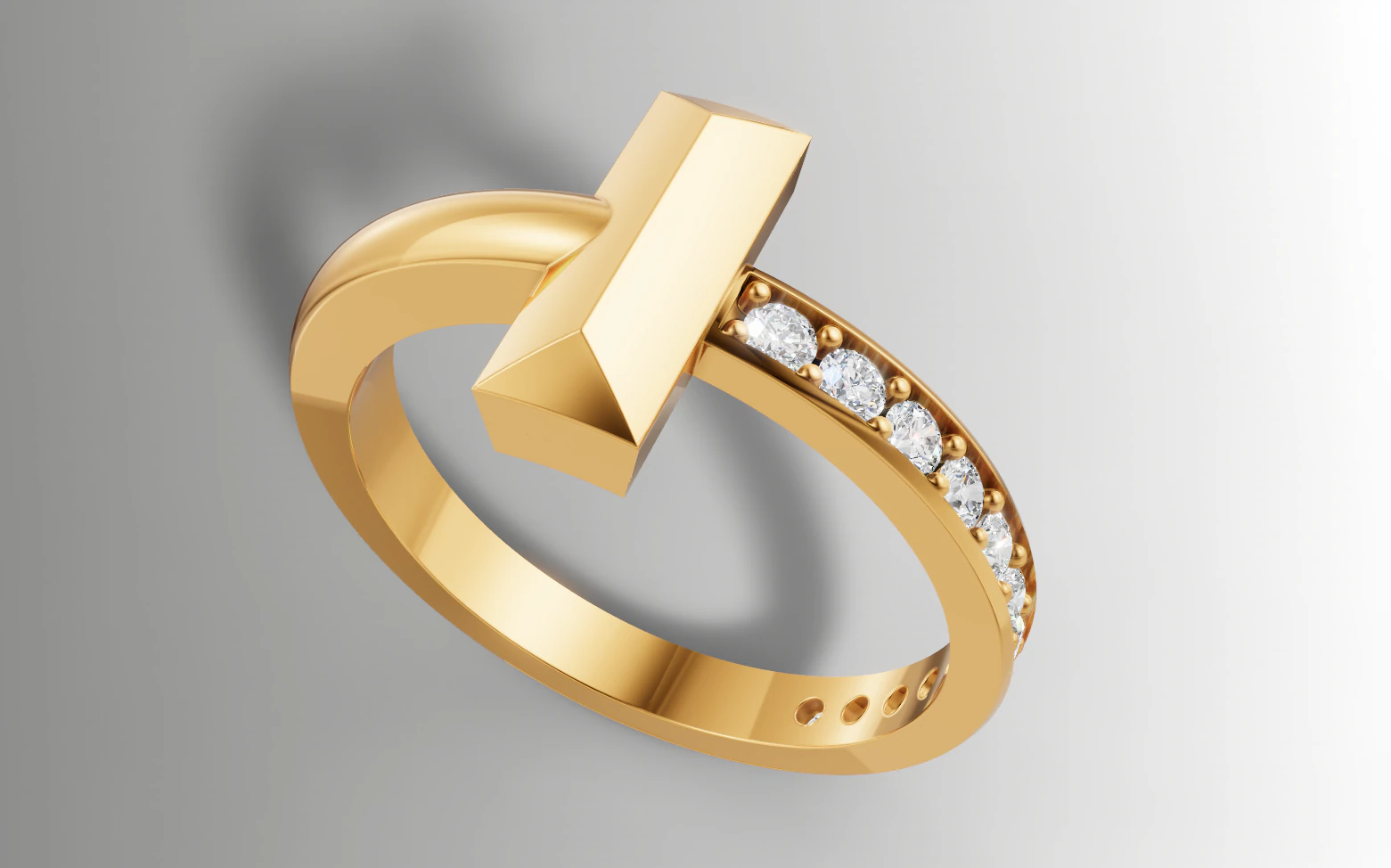 Tiffany Style T Diamond Ring STL 3DM Channel Set Band CAD File for 3D Printing Jewelry Ca 3D Print Model .c4d .max .obj .3ds .fbx .stl .blend 