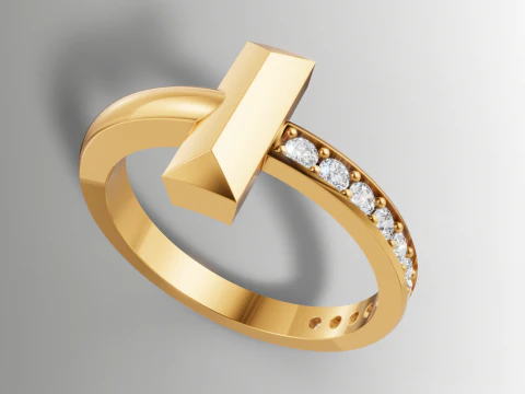 Cincin Berlian T Gaya Tiffany STL 3DM Set Saluran File CAD untuk Perhiasan Pencetakan 3D Ca Model Cetak 3D