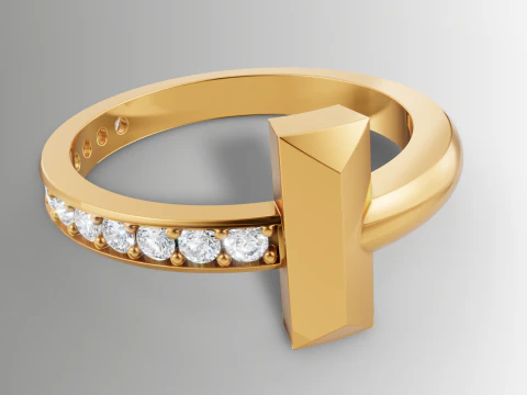 Tiffany Style T Diamond Ring STL 3DM Channel Set Band CAD File for 3D Printing Jewelry Ca 3D Print Model