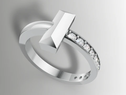 Tiffany Style T Diamond Ring STL 3DM Channel Set Band CAD File for 3D Printing Jewelry Ca 3D Print Model