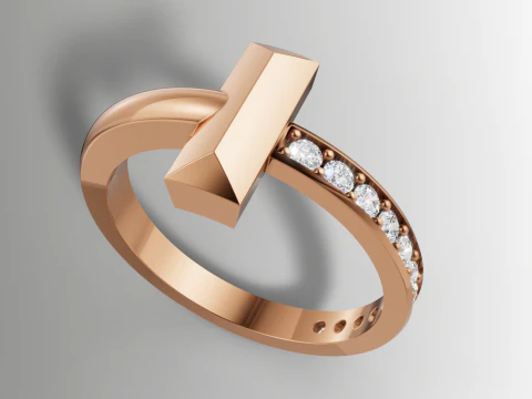 Tiffany Style T Diamond Ring STL 3DM Channel Set Band CAD File for 3D Printing Jewelry Ca 3D Print Model