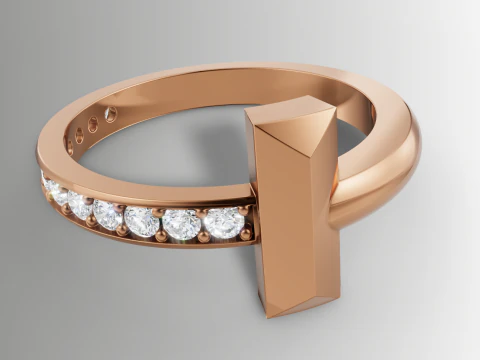 Tiffany Style T Diamond Ring STL 3DM Channel Set Band CAD File for 3D Printing Jewelry Ca 3D Print Model