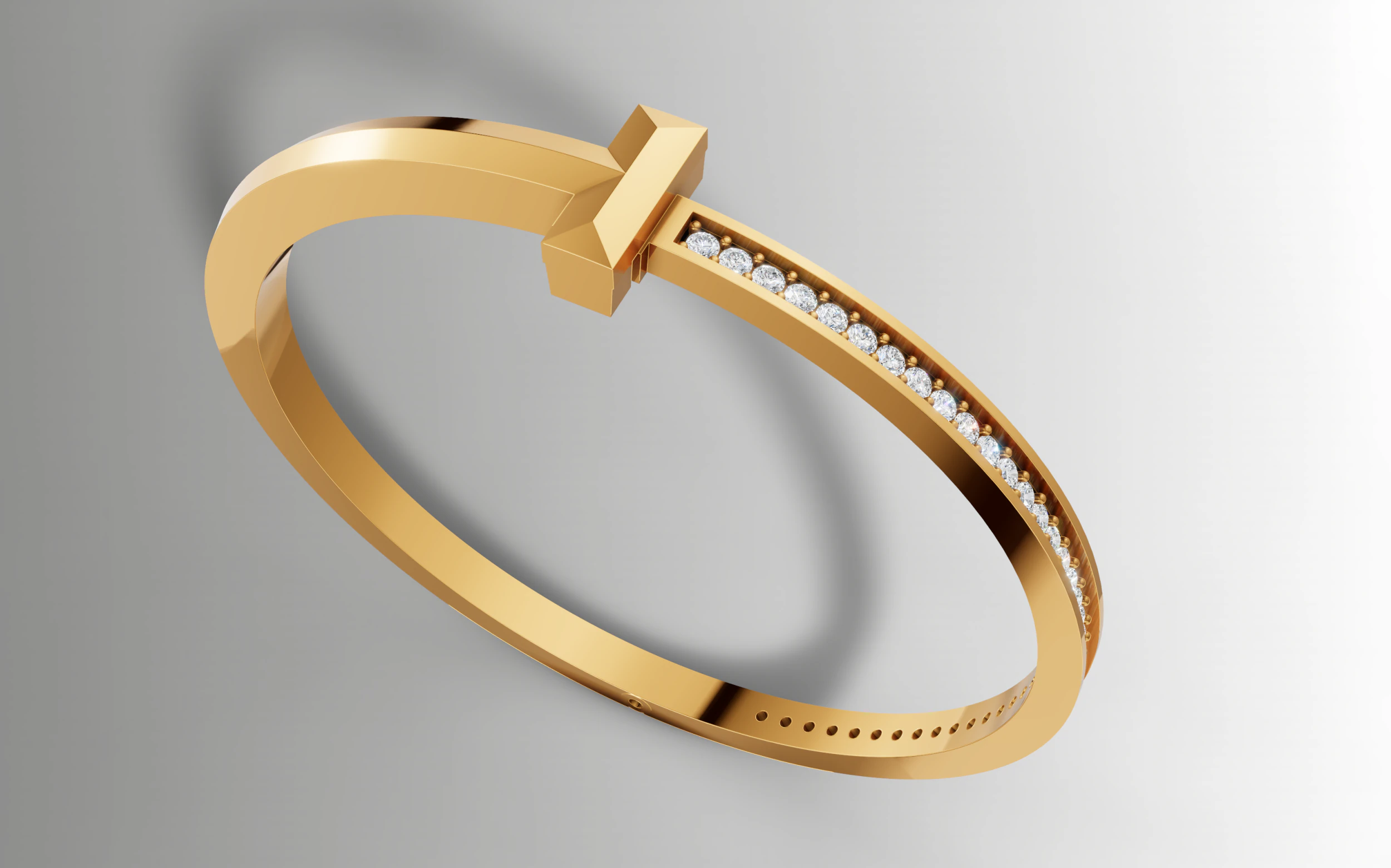 Tiffany Style T Diamond Bangle Bracelet CAD File 3D Print Model .c4d .max .obj .3ds .fbx .stl .blend