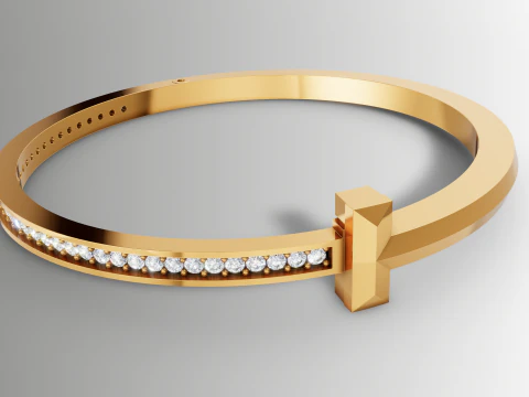 Tiffany Style T Diamond Bangle Bracelet CAD File 3D Print Model