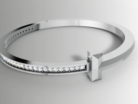 Tiffany Style T Diamond Bangle Bracelet CAD File 3D Print Model