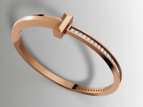 Tiffany Style T Diamond Bangle Bracelet CAD File 3D Print Model