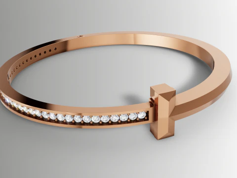 Tiffany Style T Diamond Bangle Bracelet CAD File 3D Print Model