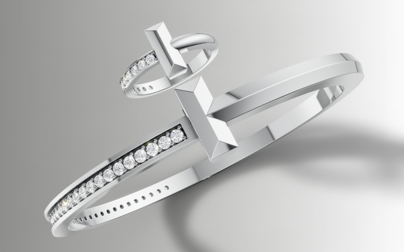 Tiffany Style T Diamond Ring Bangle Sieraden Set Cad-bestand 3D printmodel .c4d .max .obj .3ds .fbx .stl .blend 