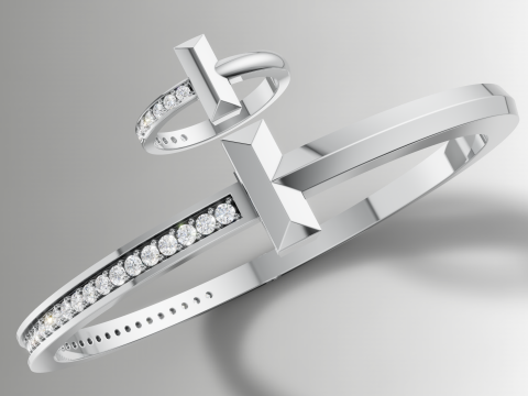 티파니 스타일 T 다이아몬드 링 팔찌 주얼리 세트 CAD 파일 3D 프린트 모델