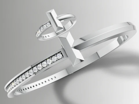 Set Perhiasan Gelang Cincin Berlian T Gaya Tiffany File Cad Model Cetak 3D