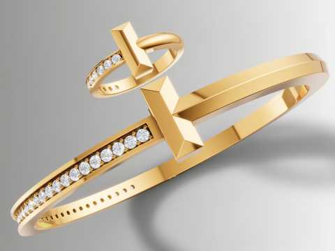 Tiffany Style T Diamond Ring Bangle Sieraden Set Cad-bestand 3D printmodel