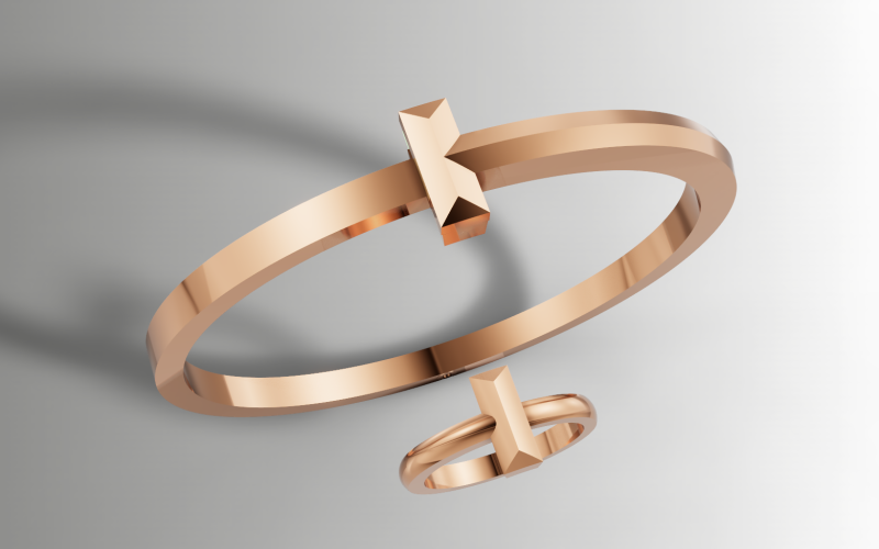 Conjunto de pulseira de anel estilo Tiffany T STL 3DM Cad File Modelo de Impressão 3D .c4d .max .obj .3ds .fbx .stl .blend 