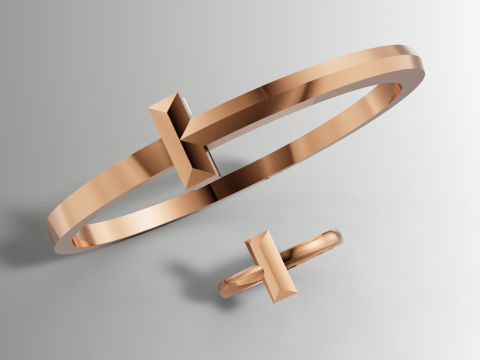 Conjunto de pulseira de anel estilo Tiffany T STL 3DM Cad File Modelo de Impressão 3D